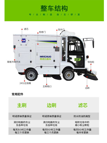 四轮扫路车MN-S1800配备240L标准乌什垃圾桶
